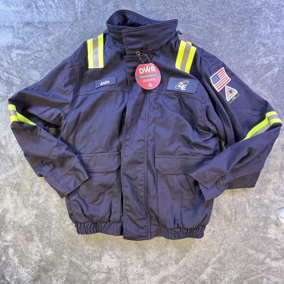 Bulwark FR Flame Resistant Work Jacket M Reflective DWR USA Patch UltraSoft Navy - Picture 1 of 16